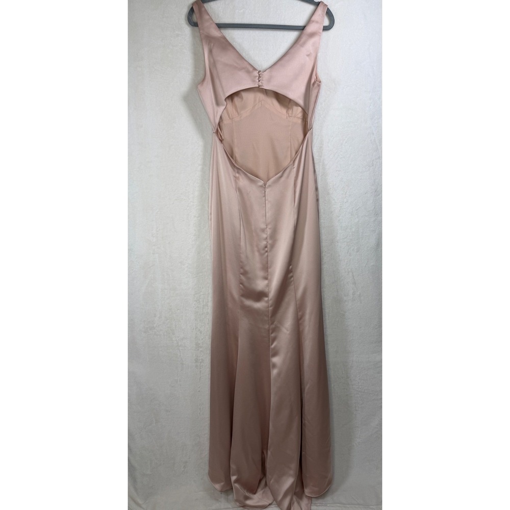 Amsale Womens Blush Pink Satin V-Neck Open Back Formal Gown Dress GB140S Size 12 - Picture 4 of 9